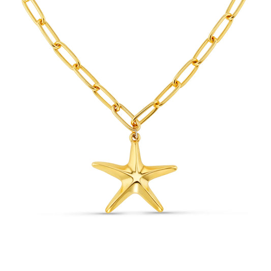 A simple yet effective token of summer, the Statement Polished Starfish Chain Necklace from ORELIA. Your classic link chain, featuring a perfectly polished starfish pendant. This piece lends itself effortlessly to layering with others or wearing alone.