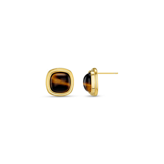 The Semi-Precious Tiger’s Eye Square Stud Earrings, feature rich, golden-brown tiger’s eye stones cut into sleek square silhouette. These studs bring a modern twist to a classic design.