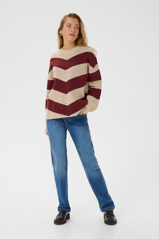 KAFFE "KAVerana  Knit Pullover" (Feather Gray Melange and Windsor Wine)