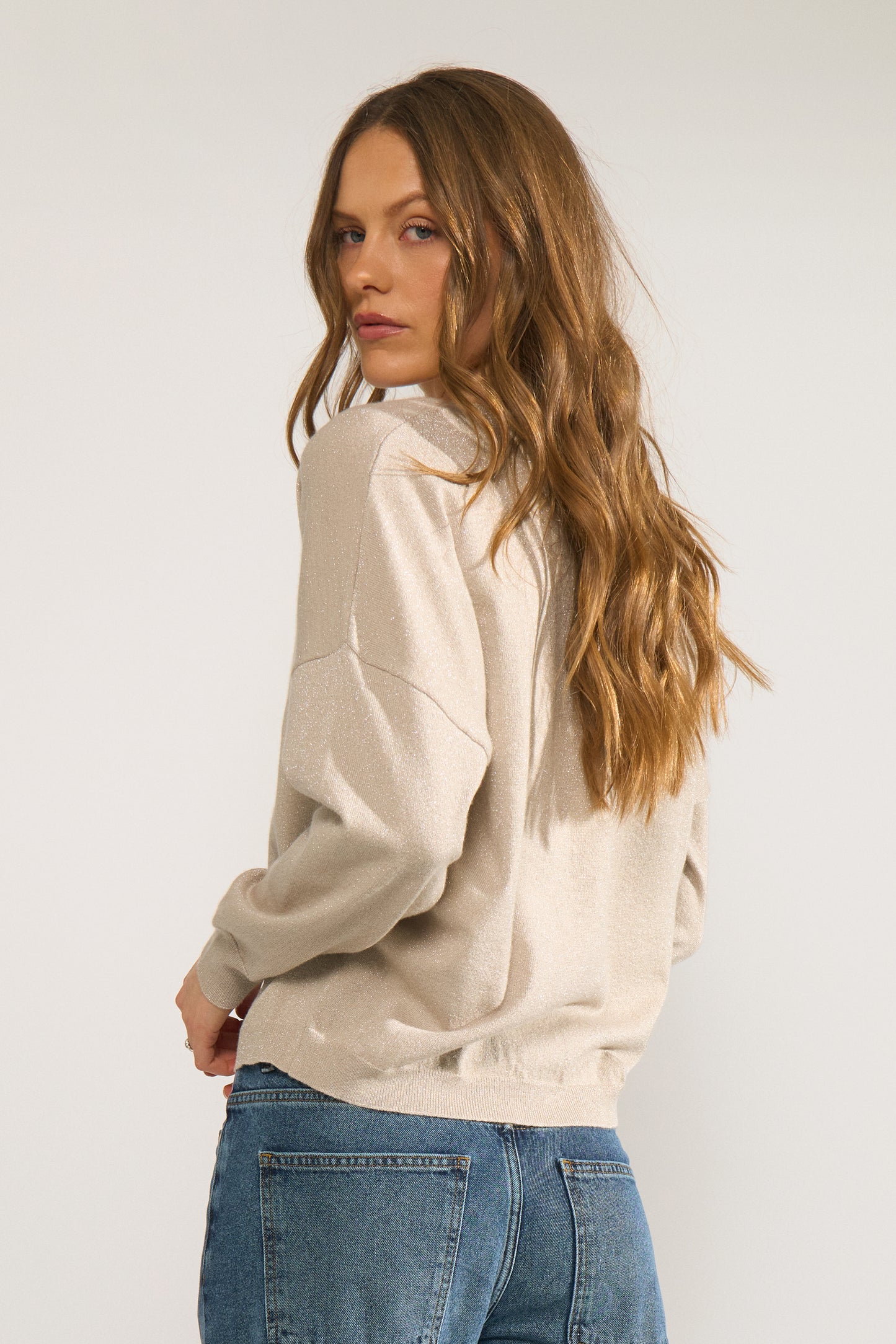 NUMPH "NUDayletta Lurex V Neck Pullover" ( Whitecap Gray)