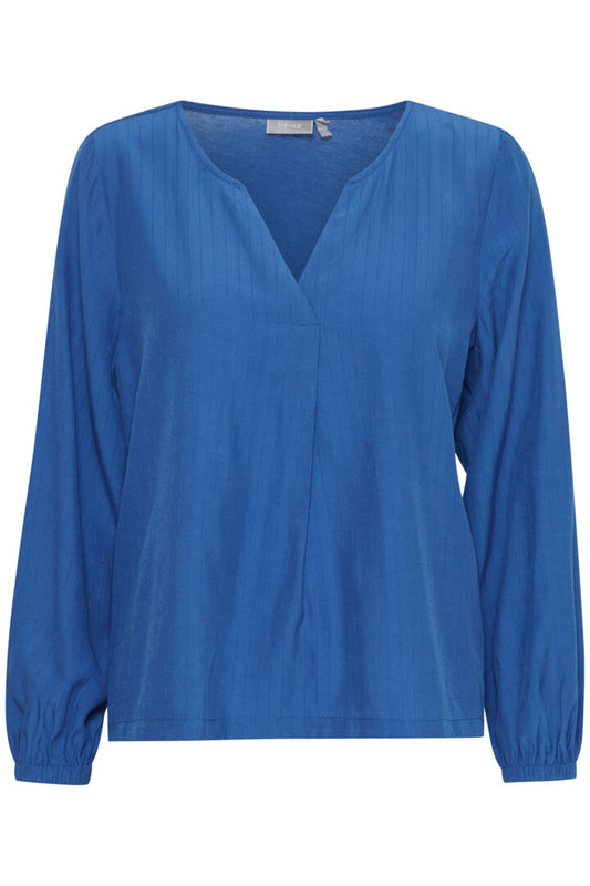 Introducing the Zola Blouse from Fransa, a Danish brand that epitomizes sophistication and style. This versatile piece is perfect for any occasion, whether it's for work or a casual day out. The V neck is specifically designed to flatter a bigger bust, while the long sleeves with gathered cuffs add a touch of elegance. Made with a soft and luxurious fabric in a self colour stripe, this blouse is true to size and will make you feel confident and fashionable.