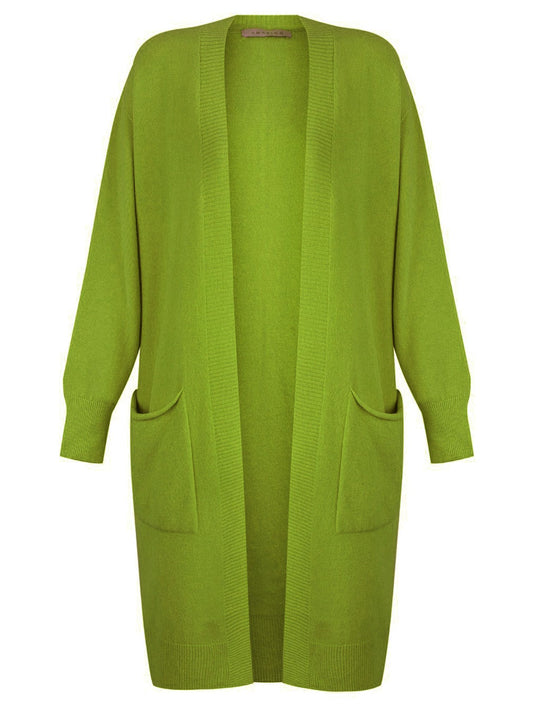 Brightly coloured long winter cardigan